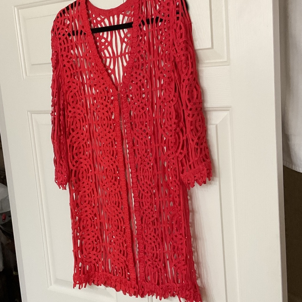 Chico's Vibrant Orange Crochet Swim Cover-Up